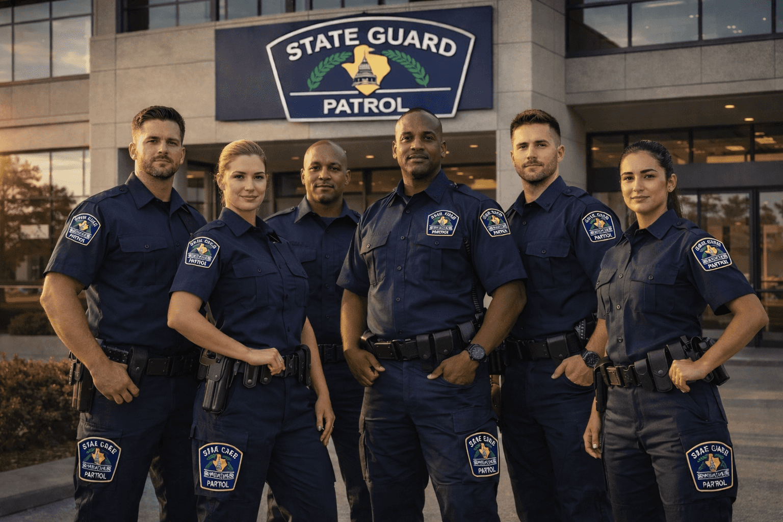 Team of professional security officers standing together