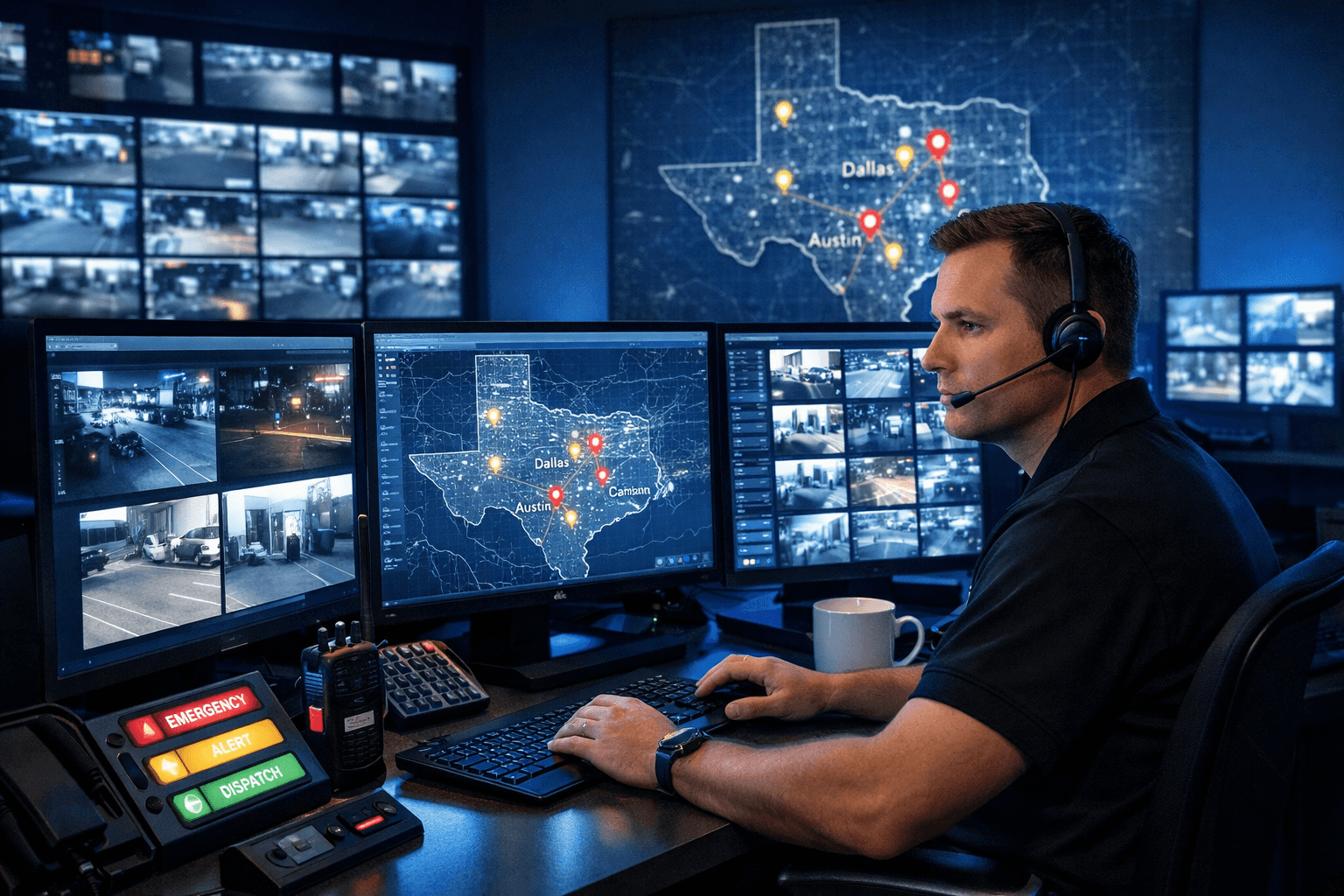 State Guard Patrol 24/7 dispatch center monitoring GPS patrols